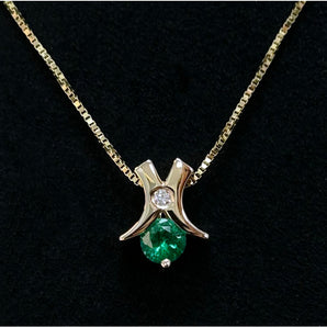 14K Emerald Diamond Pendant